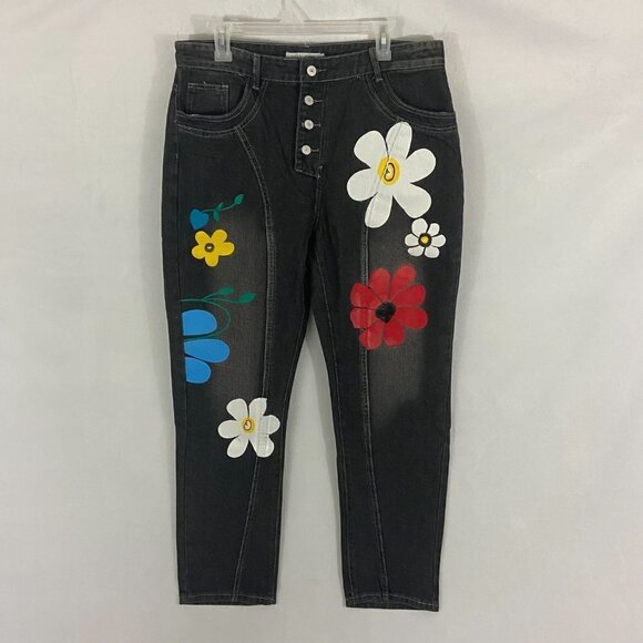 Misslook Women's  Floral Jeans Straight Leg High Rise Button Fly Sz XL (36 x 31) - Picture 2 of 10
